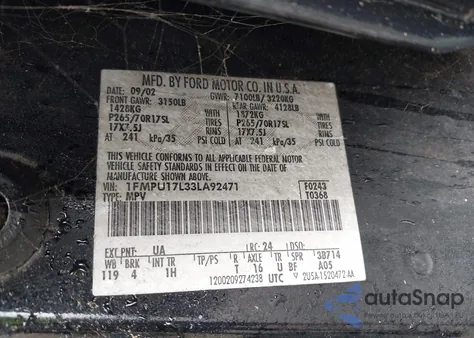 2003 Ford Expedition Eddie Bauer из США, поврежденный, VIN 1FMPU17L33LA92471